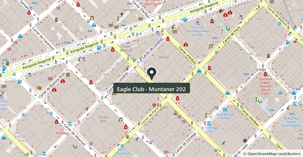 Mapa de la ubicación de Eagle Club en Carrer de Muntaner 202, Eixample, Barcelona